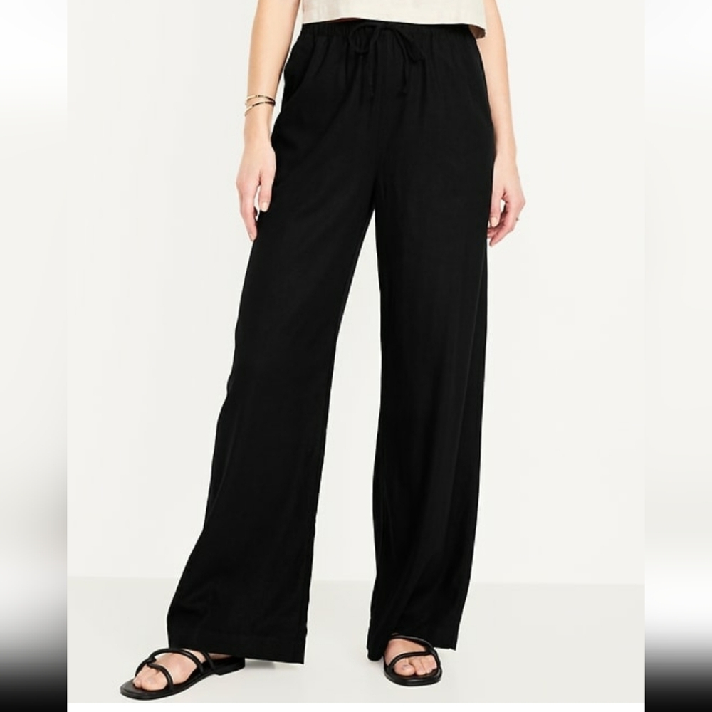 Women's Old Navy Linen Blend Black Wideg Drawstring Pants